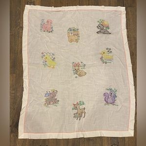 Hand Embroidered/Painted Vintage Spring Tablecloth